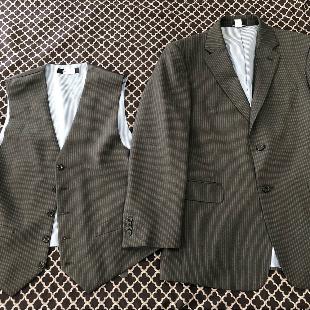 Tommy Hilfiger Gray Pinstripe Wool Blazer Sport Coat Suit Jacket 40S W/ Vest J17